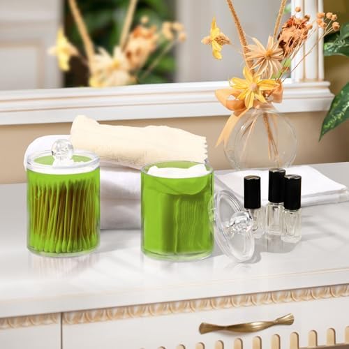 Gredecor 4 Pack Yellow Green Qtip Holder Organizer Dispenser Clear Bathroom Storage Canister Cotton Ball Holder Bathroom Containers for Cotton Swabs/Pads/Floss