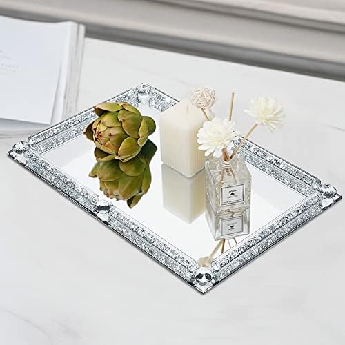 Crystal Glass Tray, 11.8"x7.9" Silver Rectangular Perfume Tray