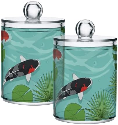 MNSRUU 4 Pack Qtip Holder Organizer Dispenser Watercolor Koi and Lotus Bathroom Containers Bathroom Vanity Storage Canister Apothecary Jars for Cotton Swabs/Pads/Floss