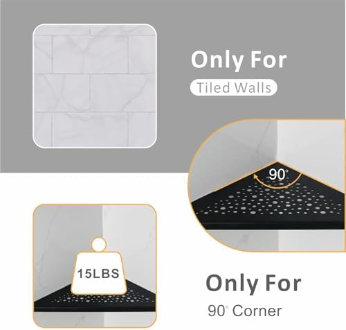 WELLUP Shower Corner Shelf 2 Pack,10" Shower Shelf for Tiled Wall Black