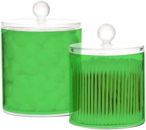 Gredecor Lime Green Apothecary Jars with Lids for Bathroom & Kitchen Organization Containers Acrylic Plastic Organizers Great for Q-Tip Cotton Swabs, Jewelry, Food & Candy Storage, Set of 2 Sizes