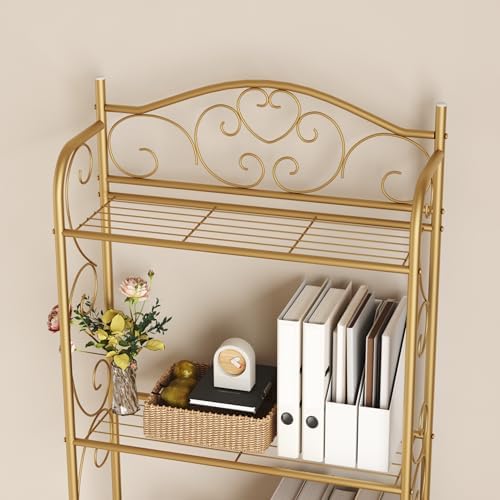 HOME BI Over The Toilet Storage Shelf, 3-Tier Over Toilet Bathroom Organizer Rack, Freestanding Space Saver Toilet Stands with Hooks (Gold)