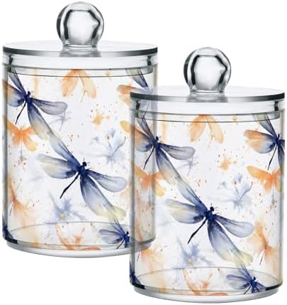 4 Pack Qtip Holder Dispenser with Lids, Watercolor Dragonfly Plastic Storage Containers,Bathroom Canisters Organizer for Cotton Ball, Cotton Swab, Cotton Round Pads, Floss 21215502