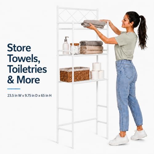 American Dream 3-Shelf Over-the-Toilet Space Saver Bathroom Storage Rack – Freestanding Metal Organizer with Open Shelves for Towels, Toiletries & Bathroom Essentials, White