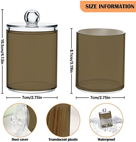SHJI Tan Qtip Holder Organizer Dispenser Cotton Swabs Cans Plastic Jars with Lid Set 2 Pack Bathroom Storage Canister for Cotton Ball Floss Cotton Pads