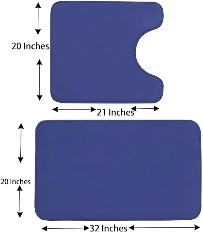 Madeals Bathroom Toilet Rug Set 4 Piece with Toilet Lid and Tank Cover | Memory Foam,Nave Blue,Non-Slip Backing,Soft,Fit,Absorbent, Comfort,2 Piece Bathroom Mat,Thickness,Quick Drying, Washable,