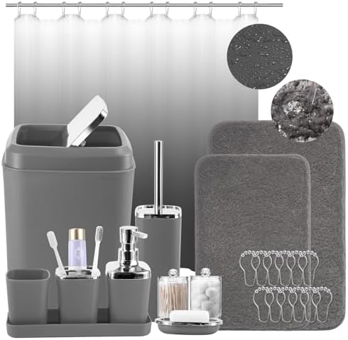 XLHOMO Bathroom Accessories Set, Grey Bathroom Set, Shower Curtain Set