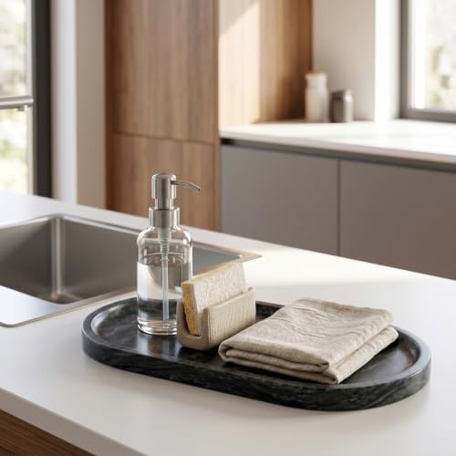 YKAJO Wave Grey Oval Marble Tray, 11.8x5.9 Vanity Perfume Organizer Dish