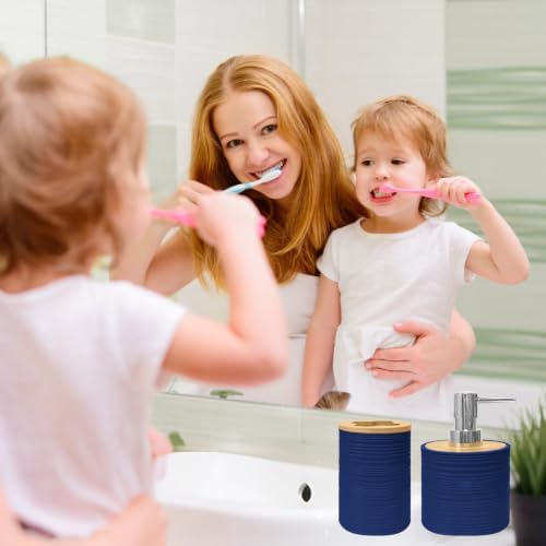 2 Piece Bathroom Accessories Set, Blue Soap Dispenser and Toothbrush Holder