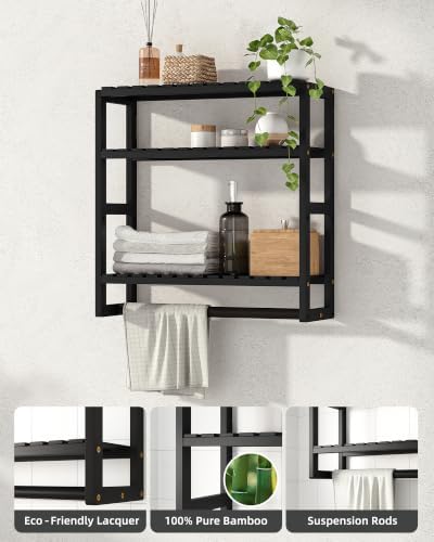 Galood Over The Toilet Storage Bathroom Shelves Wall Mounted 3 Tier Black-L