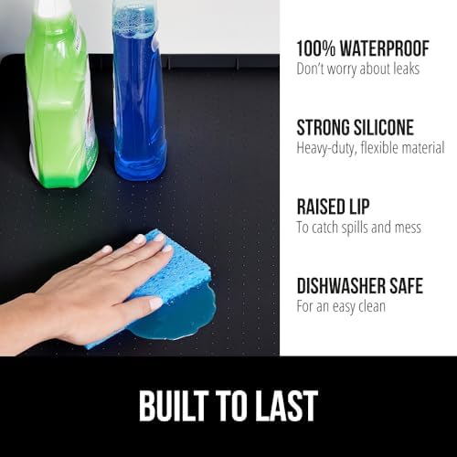 GORILLA GRIP Waterproof Silicone Under Sink Mat, Stay in Place, 34x22 Black