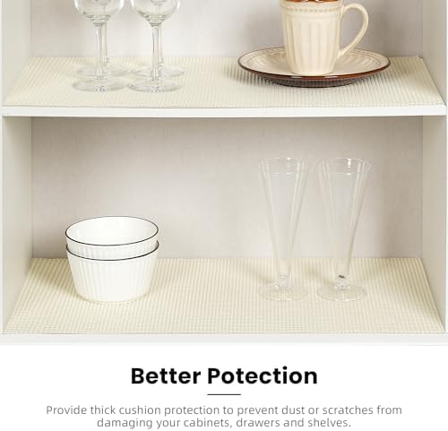 BAGAIL Non-Adhesive Shelf Liner, Thick Strong Grip Drawer Liners for Kitchen Cabinets, Heavy-Duty Easy Cut Cabinet Liners for Shelves, Pantry, Bathroom Cupboards - 17.5" x 10FT, Cream
