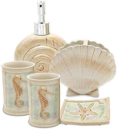 Bathroom Accessories Set, 5 PCS Bath Ensemble Set Includes Soap Dispenser, Soap Dish, Tumbler, Toothbrush Holder - Polyresin Glass for Home, Office, Superior Hotel