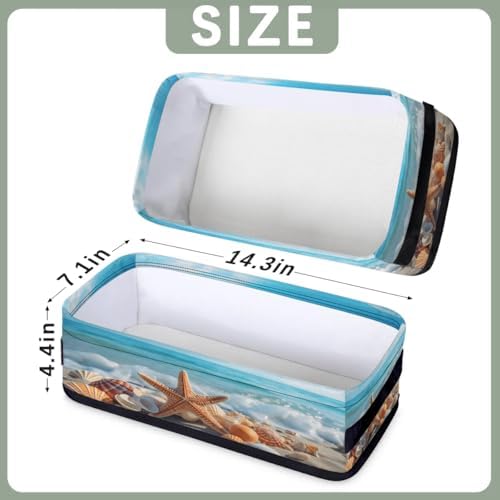 Storage Basket Set of 2 Beach Starfish Seashell Small Baskets for Organizing Fabric Storage Baskets with Handles for Shelves Bathroom Toilet Tank Top