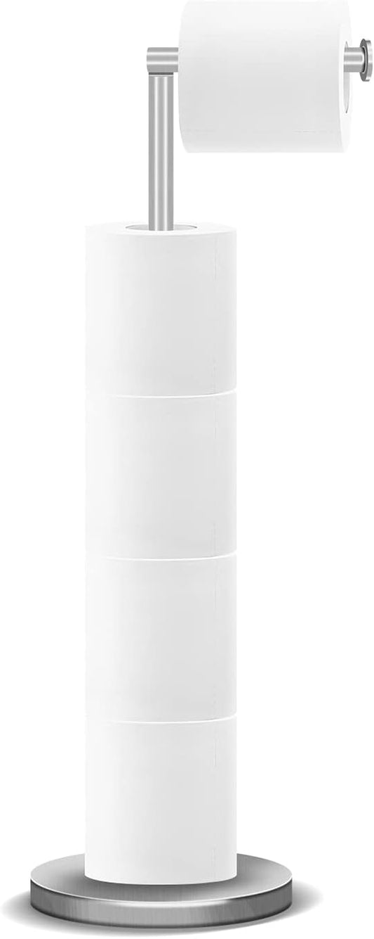 RRM Toilet Paper Holder Stand, Free Standing Toilet Paper Holder, Brushed | 22"H Bathroom Toilet Paper Holders Stand, Storage 3-4 Rolls, Easy Installation, Sturdy Base, Stainless Steel, Modern Design