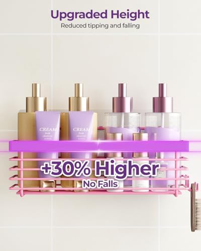 Shower Caddy Adhesive 3 Pack Stainless Steel Storage Organizers-Pink