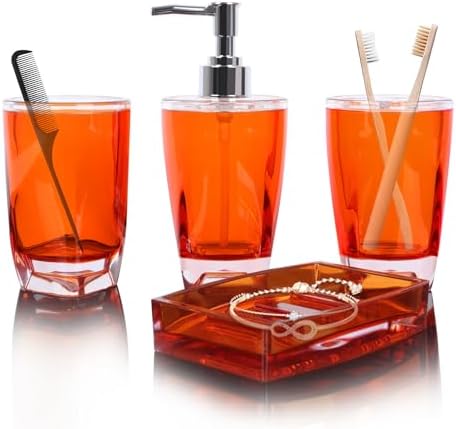 LGURT 4-Pc Orange Bath Accessories Set — Dispenser, Dish, Cup & Holder
