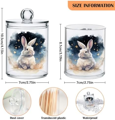 MNSRUU 4 Pack Qtip Holder Organizer Dispenser Animal Rabbit Pink Bathroom Storage Canister Cotton Ball Holder Bathroom Containers for Cotton Swabs/Pads/Floss