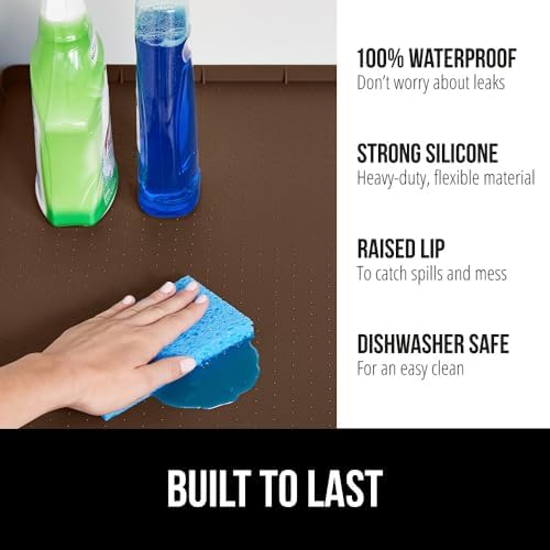 GORILLA GRIP Waterproof Silicone Under Sink Mat, Stay in Place 46x22 Coffee