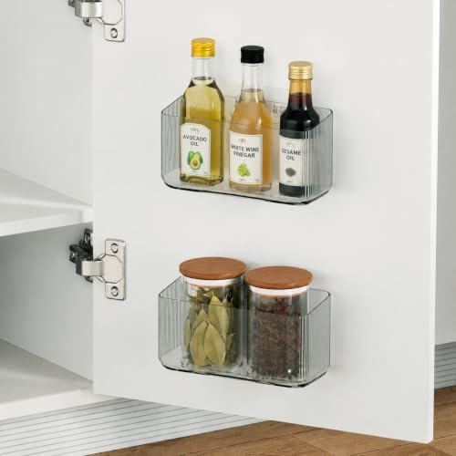 MaraFansie 4 Pack Over Cabinet Organizer Storage Lid Organizer Caddy Space Saver No Drilling Adhesive Hook Over Door Organizer, Clear Gray