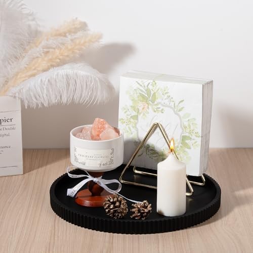 Silicone Bathroom Tray Round Perfume Tray Coffee Table Decor, 12" Black