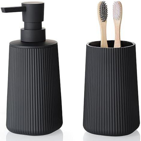 YAUKPH Bathroom Soap Dispenser and Toothbrush Holder Striped Black