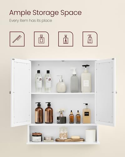 VASAGLE Bathroom Cabinet with Mirror, Wall-Mounted, 2 Mirrored Doors