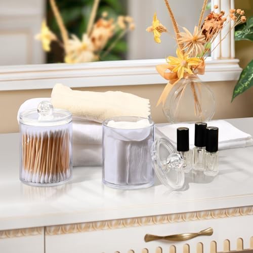 Gredecor 4 Pack Lavender Qtip Holder Organizer Dispenser Clear Bathroom Storage Canister Cotton Ball Holder Bathroom Containers for Cotton Swabs/Pads/Floss
