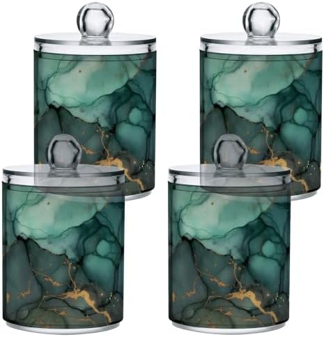 MNSRUU 2 Pack Qtip Holder Organizer Dispenser Turquoise Green Marble Bathroom Storage Canister Cotton Ball Holder Bathroom Containers for Cotton Swabs/Pads/Floss