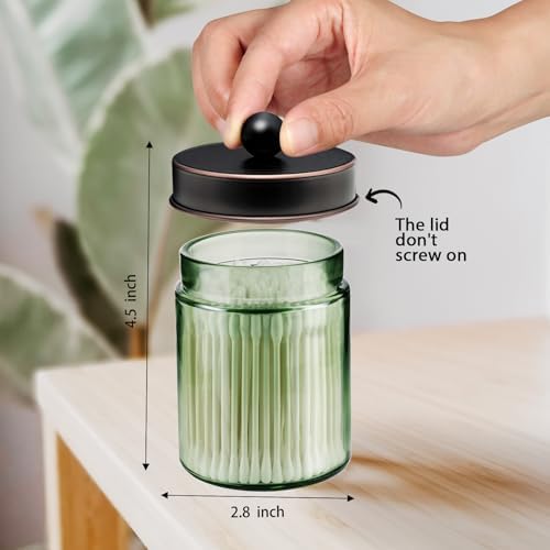 Amolliar Green Glass Qtip Holder Apothecary Jar, Bathroom Decor, ORB 4 Pack