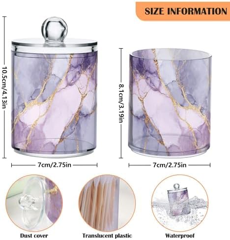 MNSRUU 2 Pack Qtip Holder Organizer Dispenser Marble Pink Gray Bathroom Storage Canister Cotton Ball Holder Bathroom Containers for Cotton Swabs/Pads/Floss