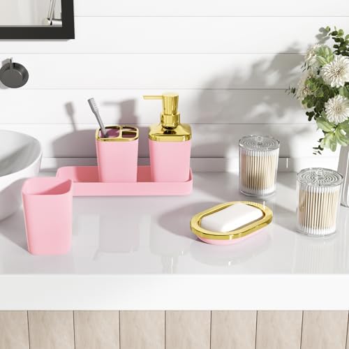 XLHOMO Bathroom Set, Pink Bathroom Set, 9PC Bathroom Accessory Set