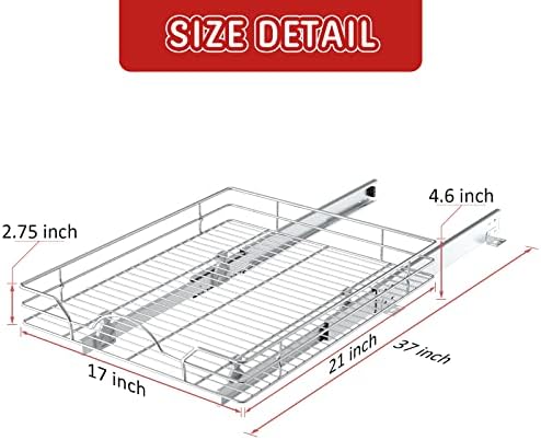LOVMOR Pull Out Cabinet Organizer and Storage 17" W x 21" D, Slide Out Shelves for Kitchen Cabinets