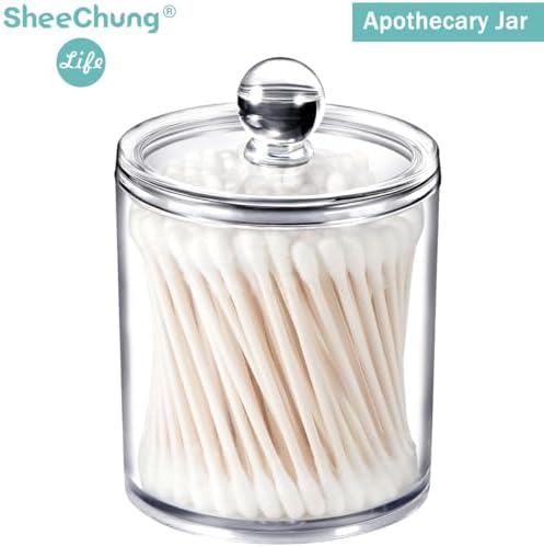 SheeChung 2 Pack Acrylic Qtip Holder with Labels, Qtip Jars for Bathroom