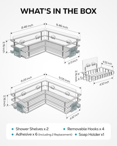 Nieifi Corner Shower Shelves, Adhesive Shower Caddy, Bathroom Organization