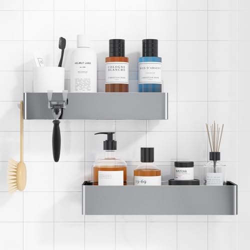 Kitsure Shower Caddy Adhesive, Stylish Shower Organizer, Large, Silver Grey