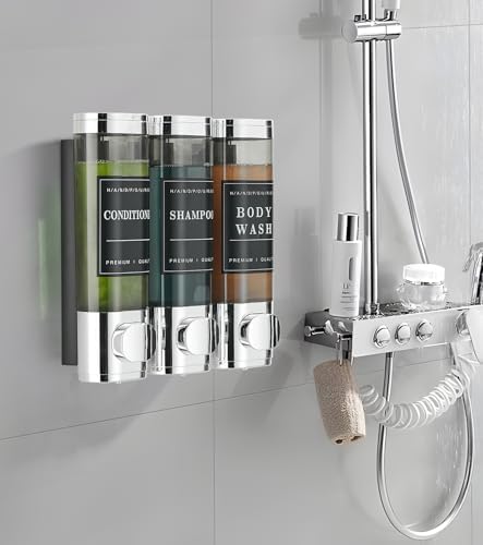 Shower Soap Dispenser Wall Mounted No Drill Shampoo Dispenser for Shower Wall Shampoo and Conditioner Dispenser Bathroom Hotel 3 * 300ml Chrome 1