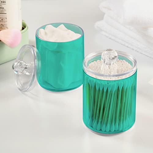 SHJI Turquoise Qtip Holder Organizer Dispenser Cotton Swabs Cans Plastic Jars with Lid Set 2 Pack Bathroom Storage Canister for Cotton Ball Floss Cotton Pads