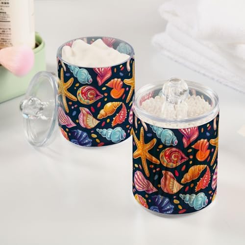 4 Pack Qtip Dispenser 10 Oz Apothecary Jars with Lids Cute Seashells and Starfish Makeup Brush Container for Cotton Ball, Cotton Swab, Cotton Round Pads, Floss