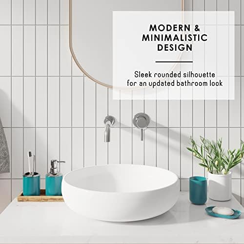 Clara Clark Bathroom Accessories Set - Bathroom Set with Adhesive Corner Shower Caddy Hanging, 25PC Bathroom Accessory Set, Teal Shower Curtain Set, Toilet Brush, Trash Can & Soap Dispenser