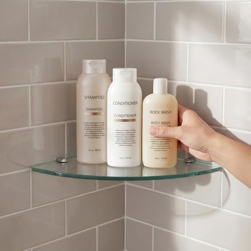 Kingrol 3 Pack Drill-Mounted Glass Corner Shower Shelves, 9-3/8 Inch