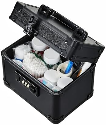 Black Medicine Lock Box - 7" Medication Lock Box & Lockable Storage Box for Personal Items - Secure Medicine Storage Box with 3-Digit Combination Lock - Aluminum Small Lock Box for Home Travel