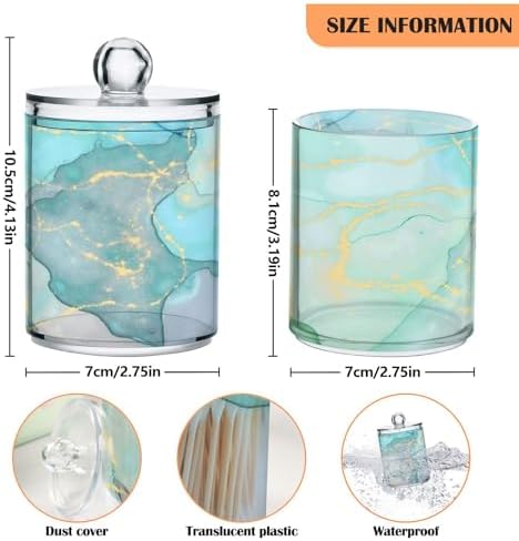 MNSRUU 4 Pack Qtip Holder Organizer Dispenser Modern Art Marble Teal Bathroom Containers Bathroom Vanity Storage Canister Apothecary Jars for Cotton Swabs/Pads/Floss