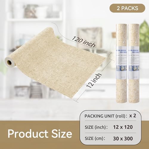 FIFTY FEET 12"x120" Non-Adhesive Shelf Liner for Kitchen Cabinets and Drawers, Washable Non-Slip PVC Cabinet Liner (Yellow)(2 Roll)