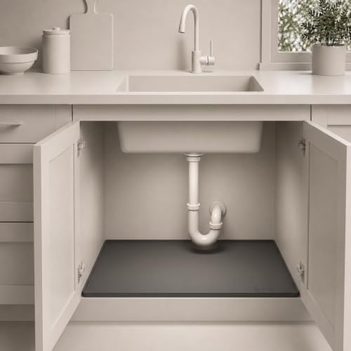 BASIN - Heavy Duty Under Sink Mat - Original Silicone Under Sink Mats for Waterproof - Under Sink Tray - Under Sink Cover Kitchen Cabinet Liner - 28x22