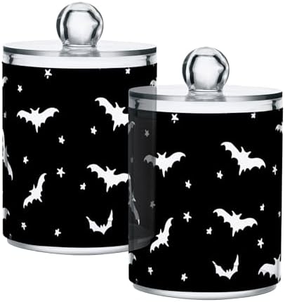 2 Pack Plastic Qtips Holder Bats Bathroom Organizer Canisters for Cotton Balls/Swabs/Pads/Floss,Plastic Apothecary Jars for Vanity