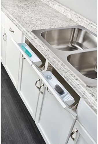 Rev-A-Shelf 11" Tip-Out Plastic Sink Trays for Kitchen and Bathroom Base Cabinet, Pack of 2 Pullout Vanity Shelf Home Organizer, White, 6572-11-11-52