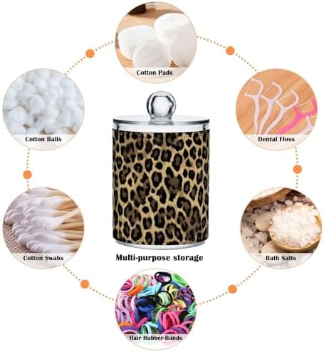 Brown Leopard Print Qtip Holder Apothecary Jars Bathroom Storage Floss Makeup Organizer for Cotton Ball Swab Acrylic 2 Packs