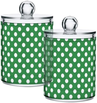 ALAZA Polka Dot Green White 4 Pack Qtip Holder Dispenser for Cotton Swabs, Balls, Pads, Floss 10 oz Plastic Canister Organizer