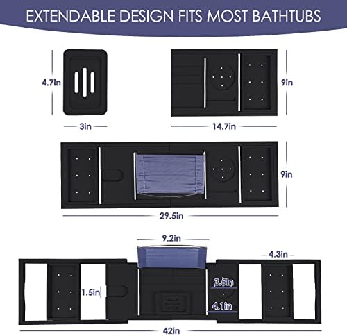 Foldable Bathtub Tray Caddy with Soap Dish Adjustable 29.5-43''Black